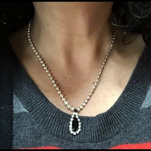 Vtge Black&Clear Rhinestone Pendant Necklace